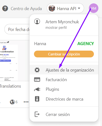 Servicio de traducción de correo electrónico_Perfil_Configuración de la organización