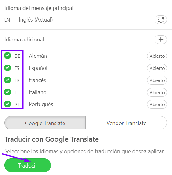 Traducir correos electrónicos a todos los idiomas de destino a la vez