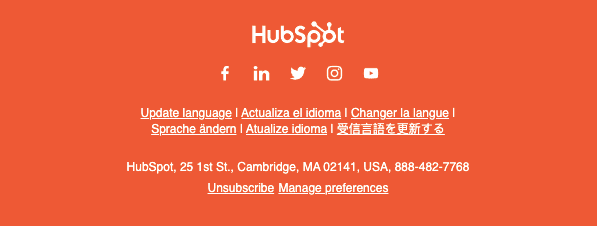 Email with the Update Language option, HubSpot