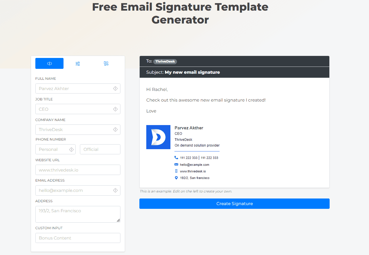 Générateur de signature e-mail _ ThriveDesk