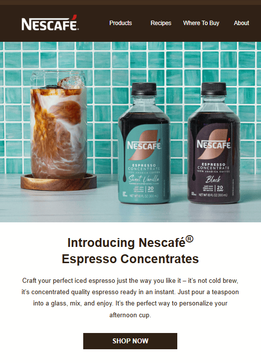 E-mail de lançamento de produto da Nescafé