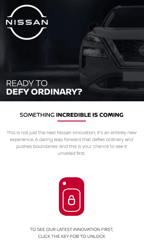 E-mail de lançamento de produto da Nissan