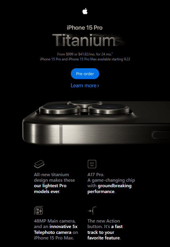 E-mail de lançamento de produto da Apple