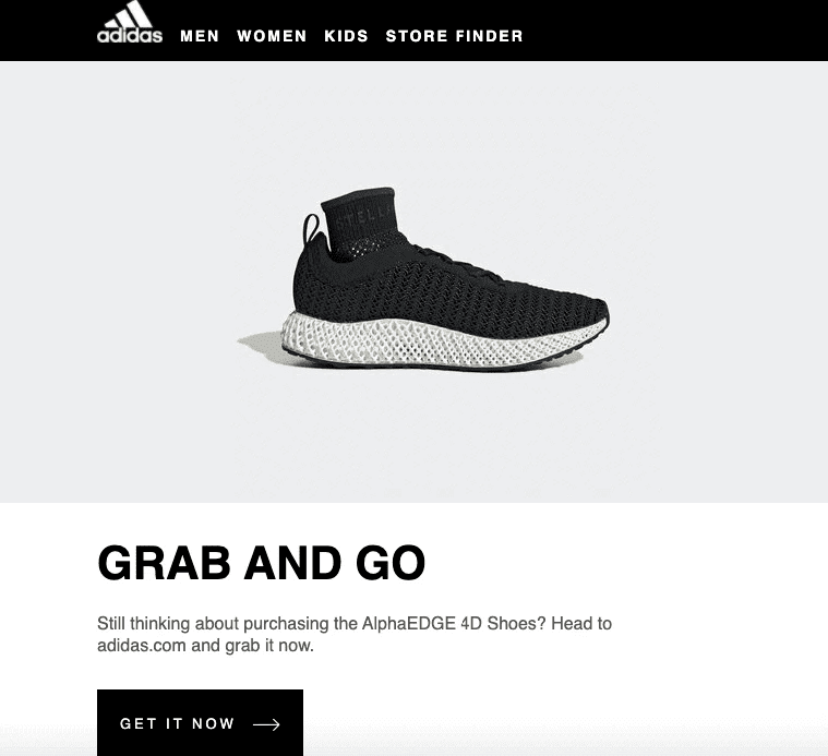E-mail de lançamento de produto da Adidas