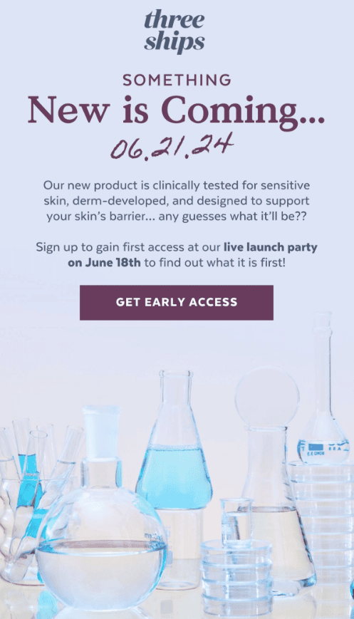 E-mail de lançamento de produto da Three Ships