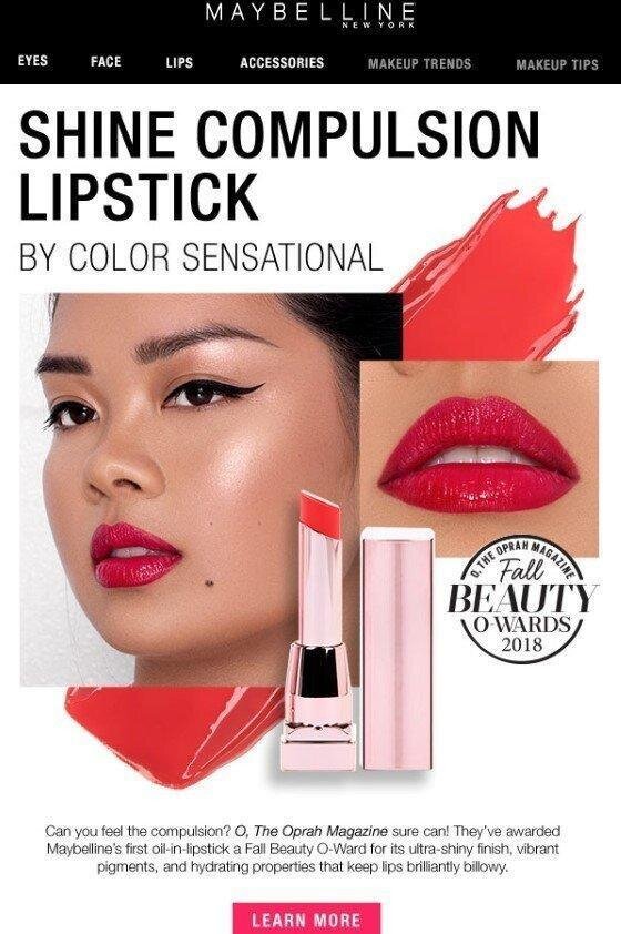 E-mail de lançamento de produto da Maybelline