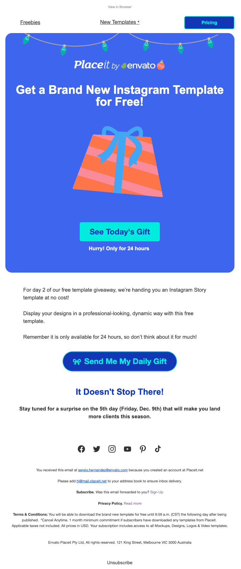 Email from the holiday campaign
