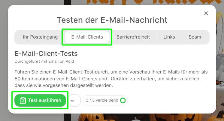 Auswahl des erforderlichen Tests Auswahl des erforderlichen Tests