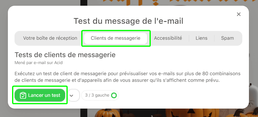 Choisir le test souhaité Choisir le test souhaité