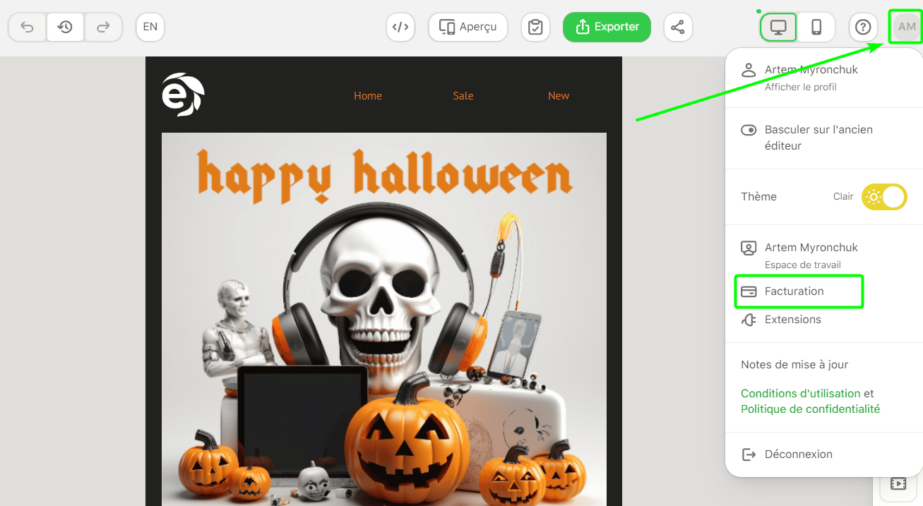 Bouton de profil dans l'éditeur Bouton de profil dans l'éditeur
