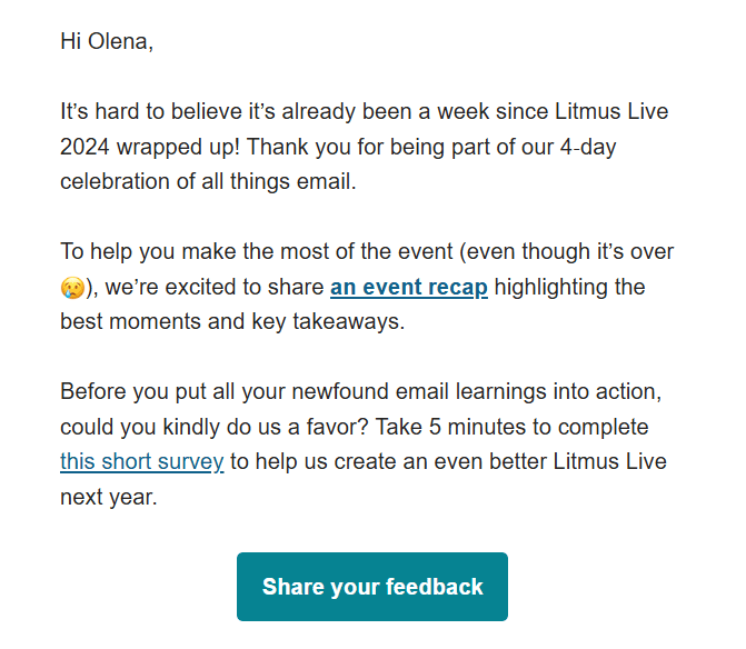 An example of the survey email with a call-to-action button