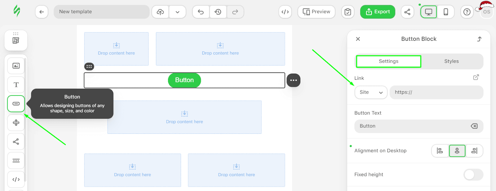 How to add a button to the template in the editor