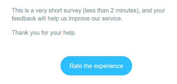 An example of the survey email with an explicit mention of the time