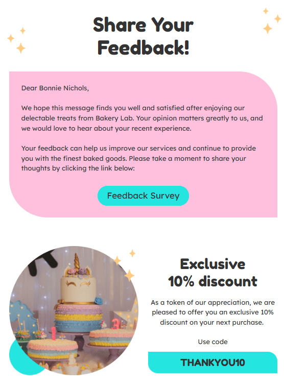 A survey email with a discount