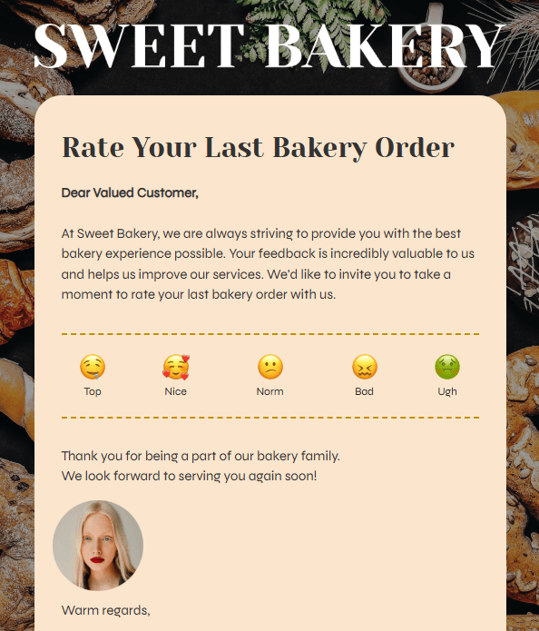 A survey email to assess the last order