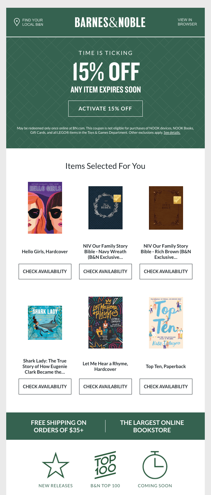 Email de Venda Cruzada da Barnes & Noble Email de Venda Cruzada da Barnes & Noble