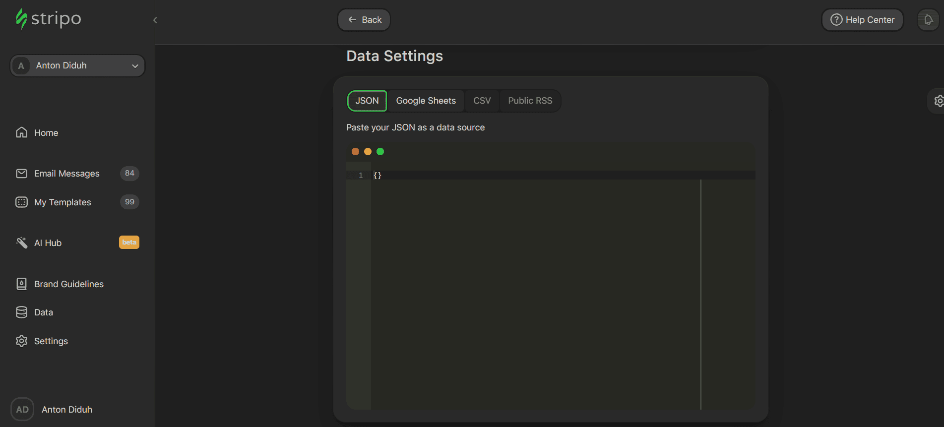 Where to paste game JSON