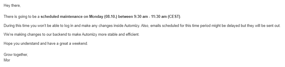Notification about technical works Notification about technical works