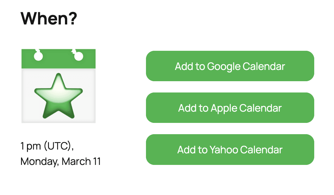 “Add to calendar” block with the date of the event in a new design
