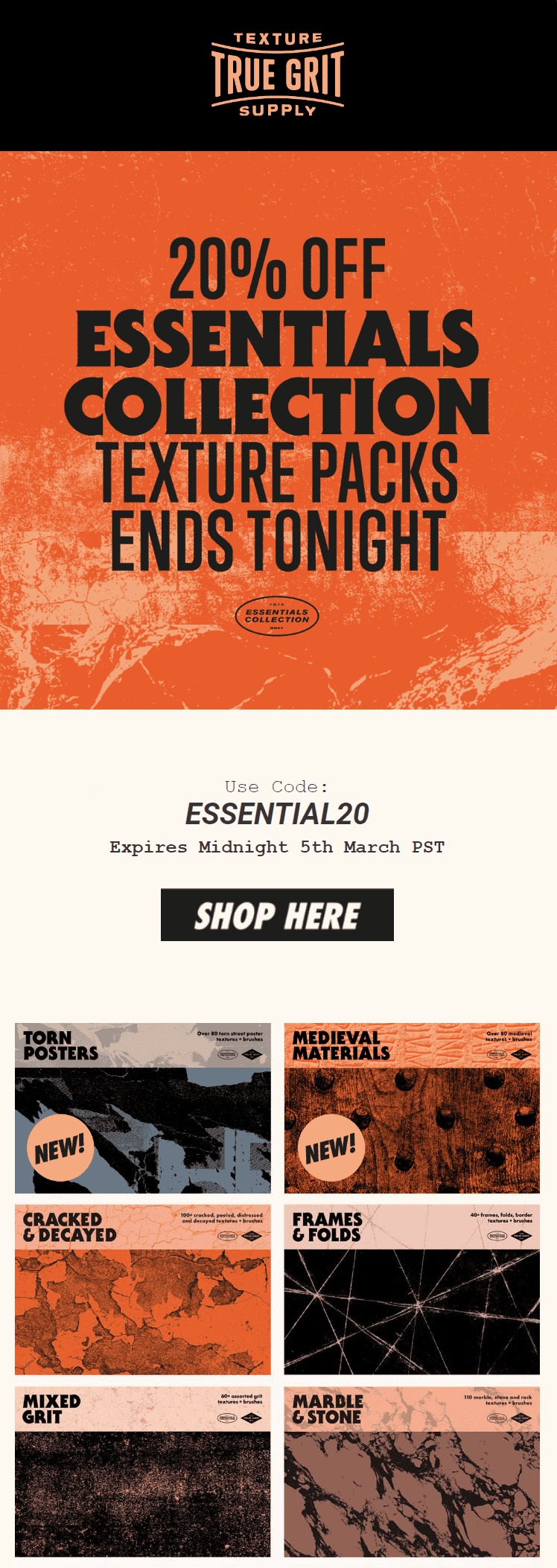 An email with a promotion by True Grit Texture Supply