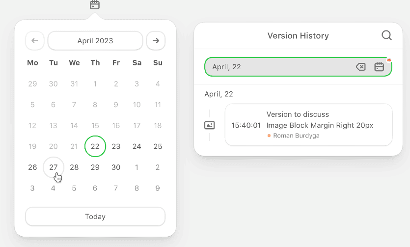 Calendario del historial de versiones