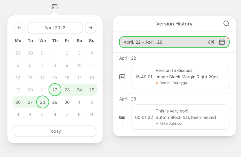 Intervalo de calendario del historial de versiones