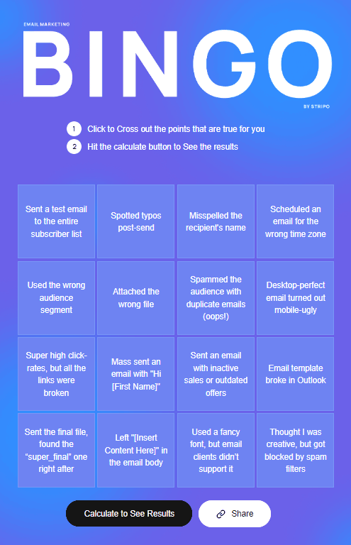 The interest stage _ Email marketing bingo game