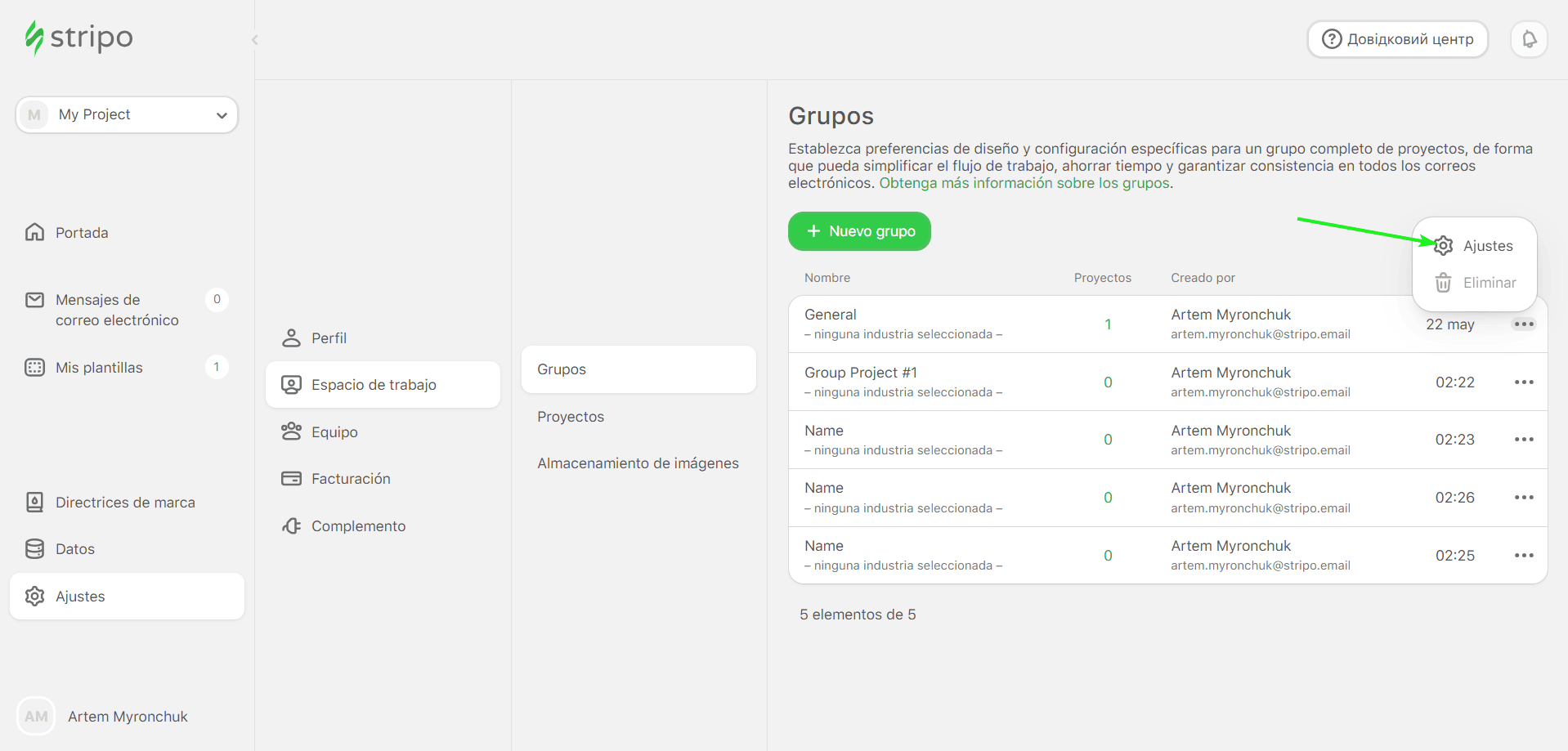 Configuración de grupos de espacios de trabajo