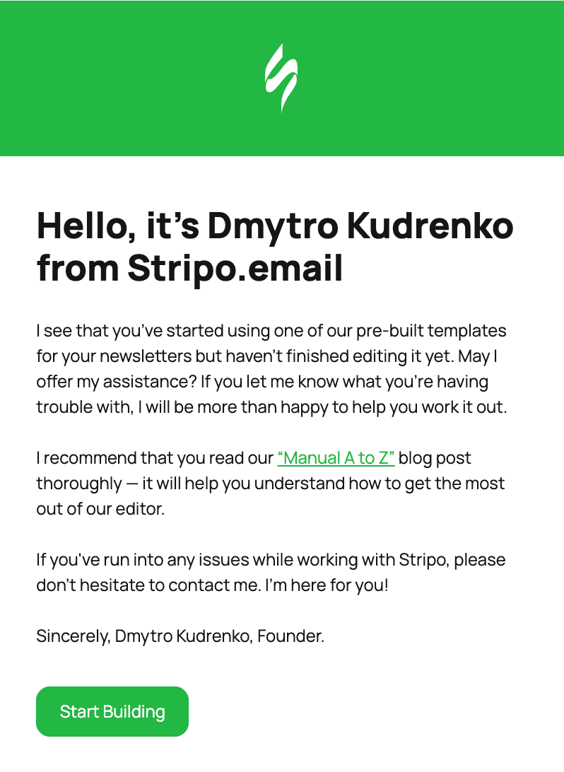 Targeted email example from the CEO