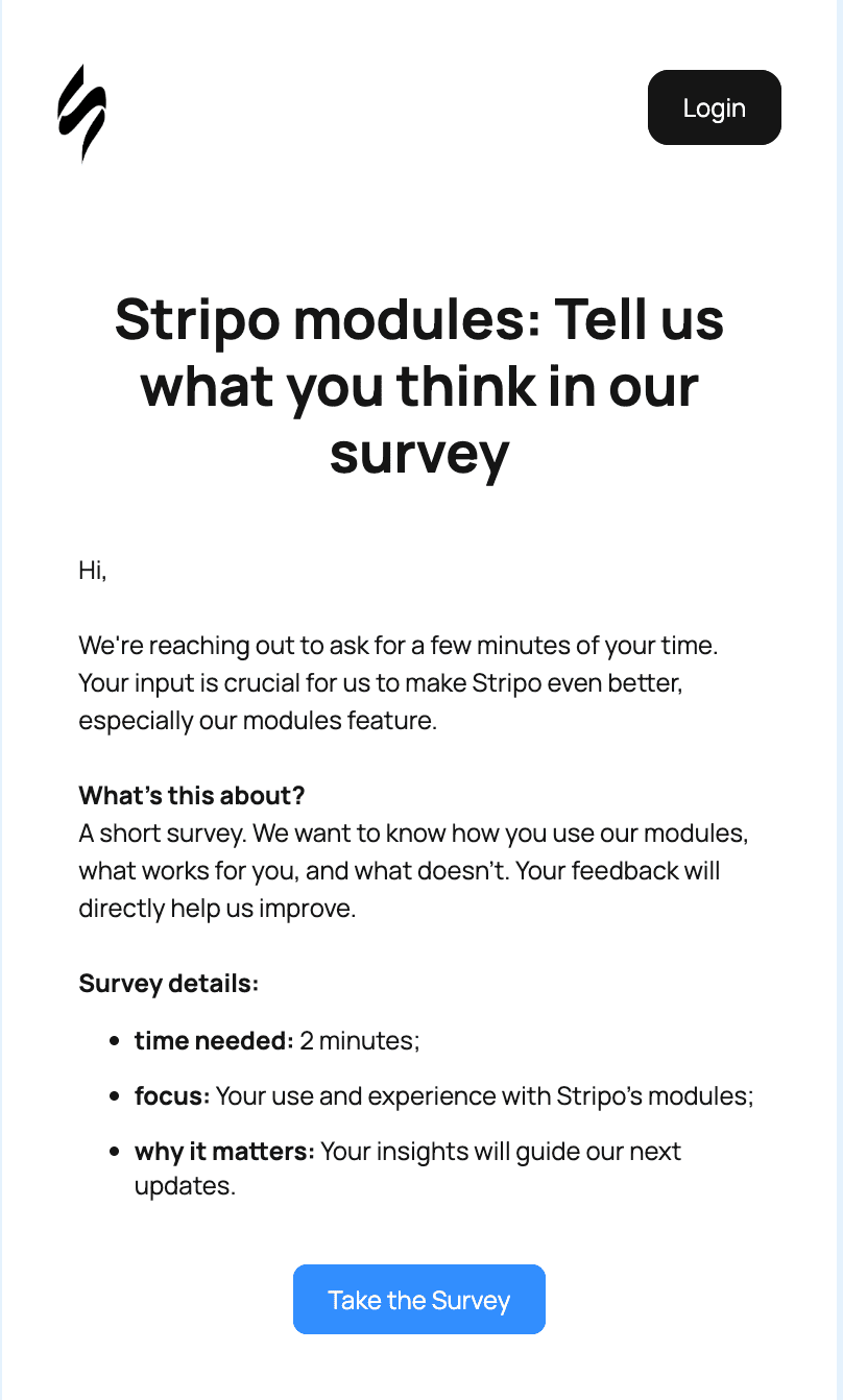 Email example with product survey