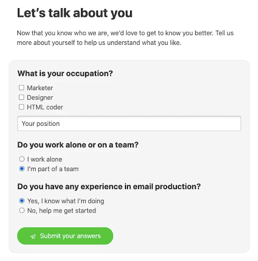Modulo di sondaggio incorporato nell'email