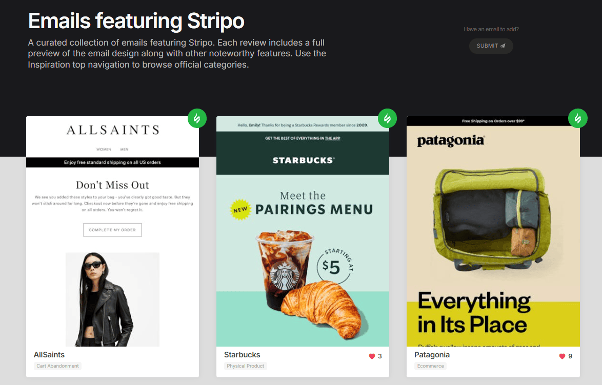 Stripo dedicated page on Email Love website