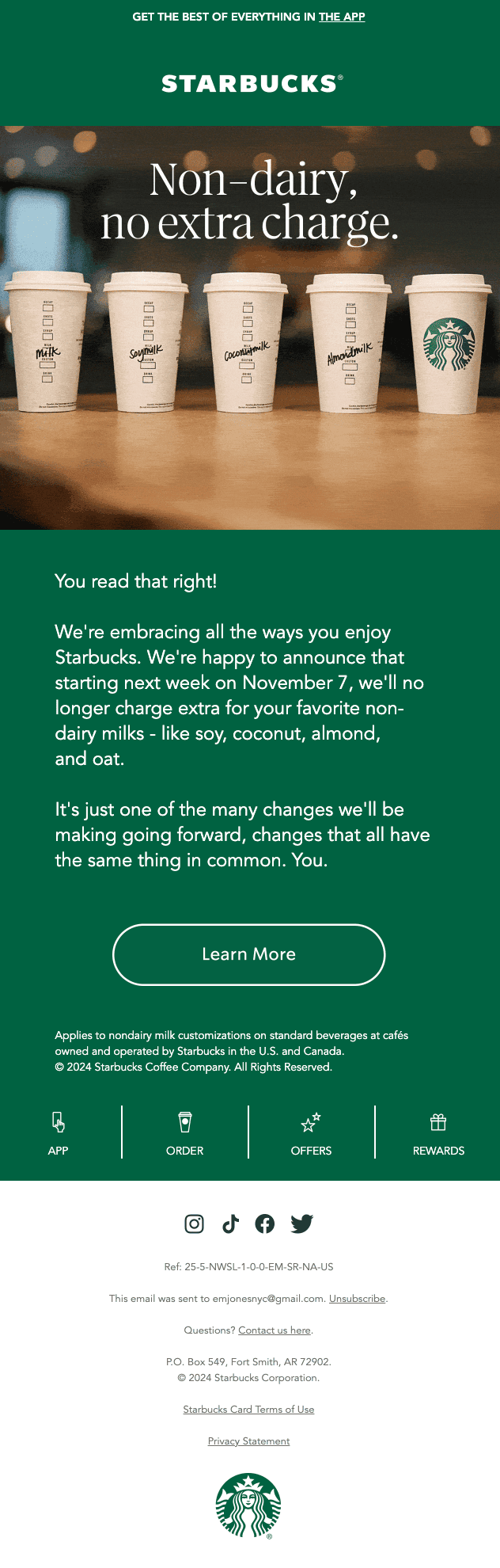 Приклад брендової email-кампанії Starbucks
