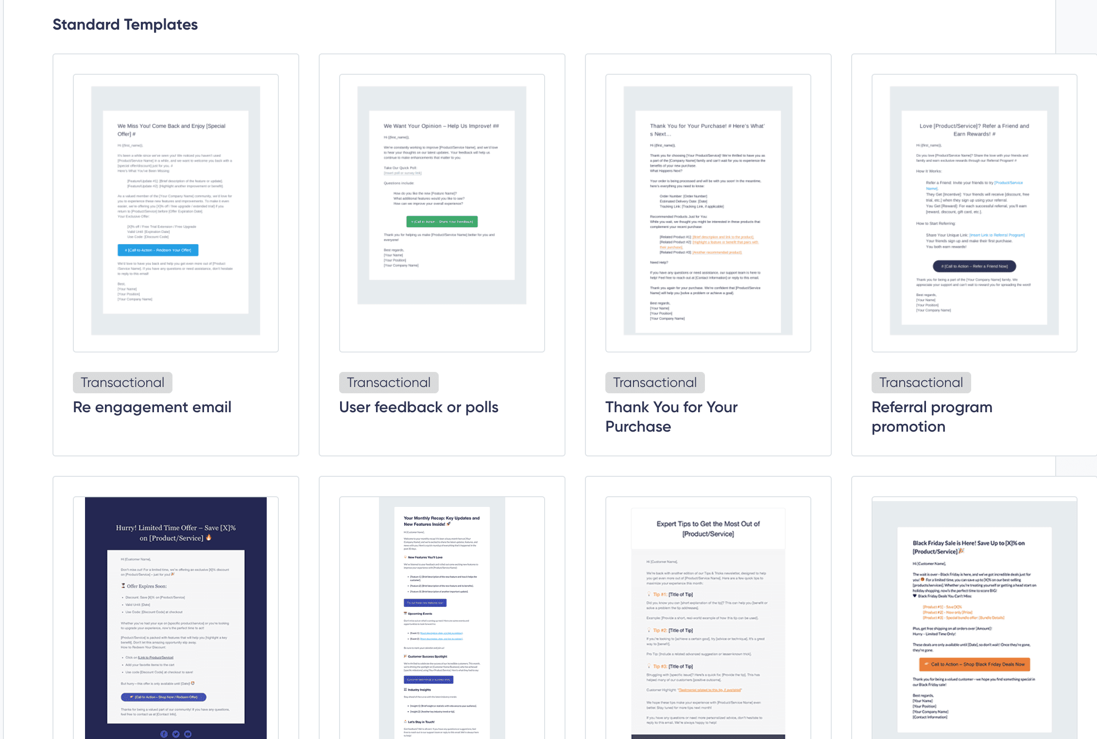 Exemples de modèles d'e-mail dans le compte d'utilisateur