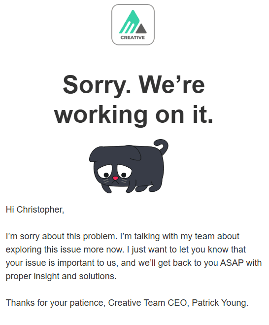 Damage control email blast