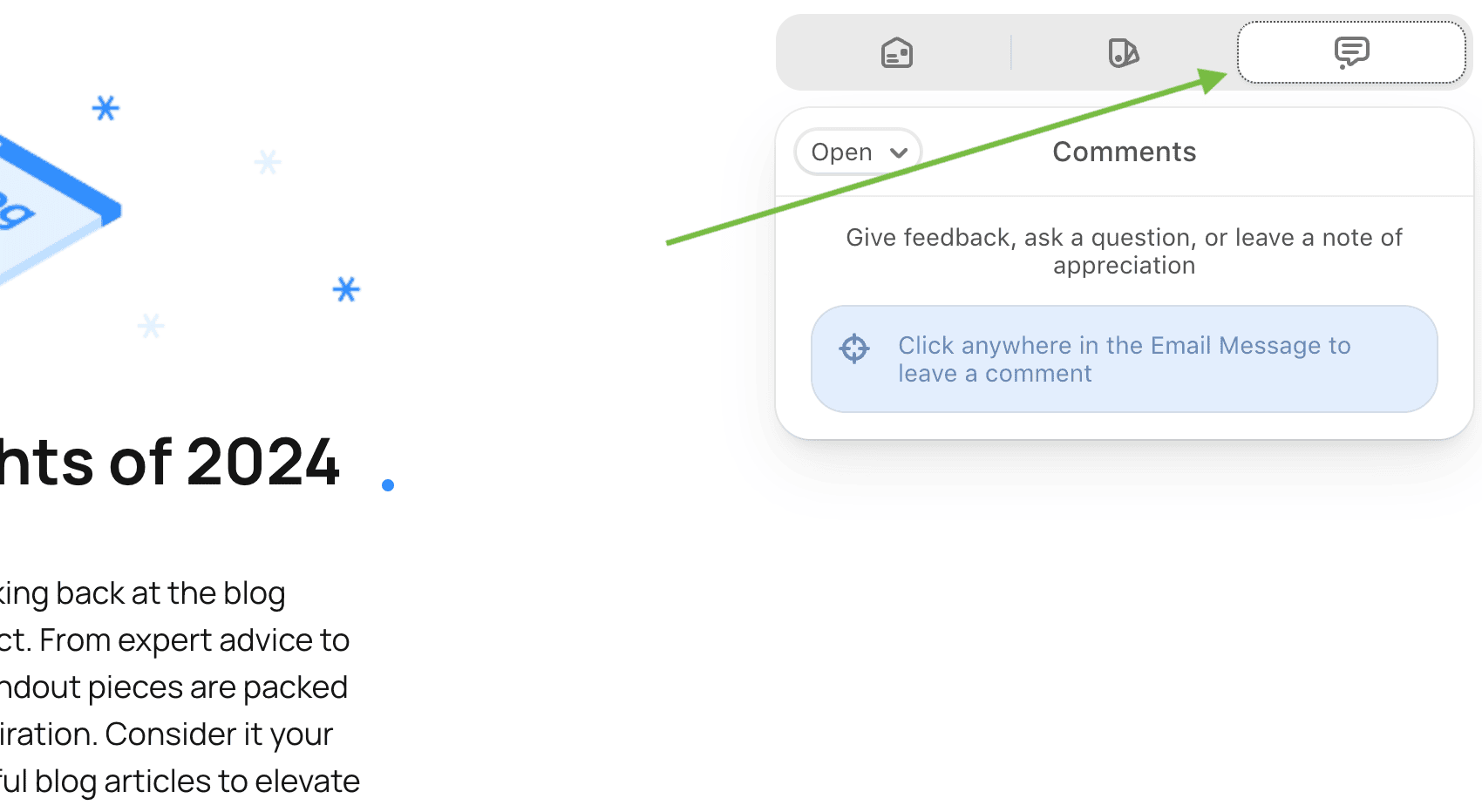 How to find the Comments tab in Stripo email builder How to find the Comments tab in Stripo email builder