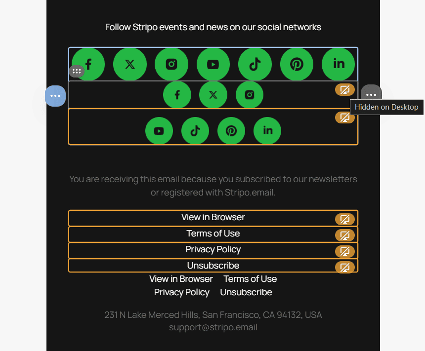 Example of footer for desktop and mobile design