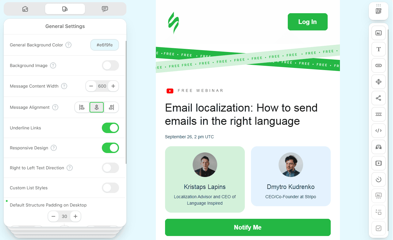 Example of creating an email with a template