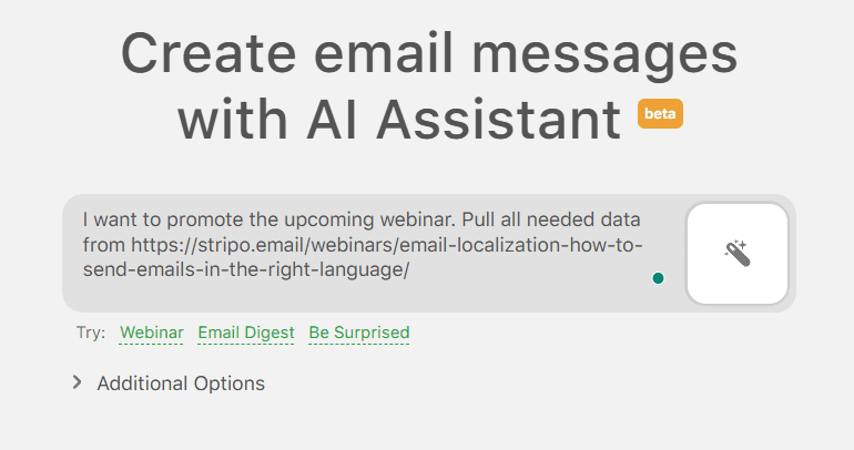 Example of creating an email with AI Assistant