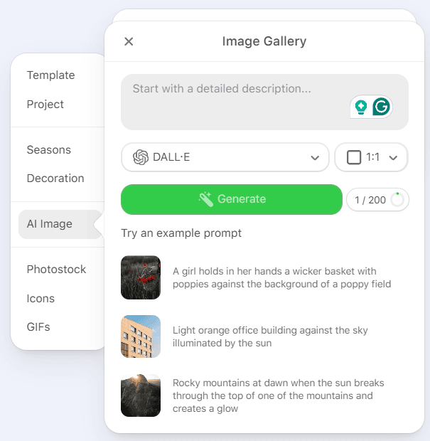Image gallery for AI image