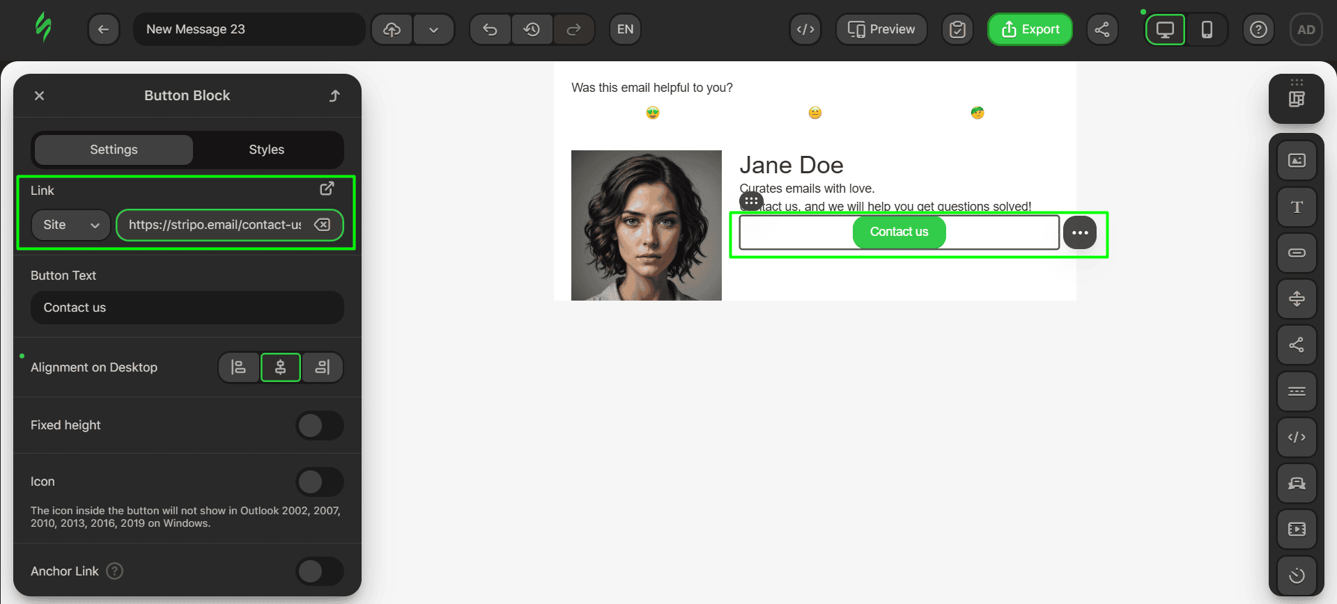 Adding a link to the button