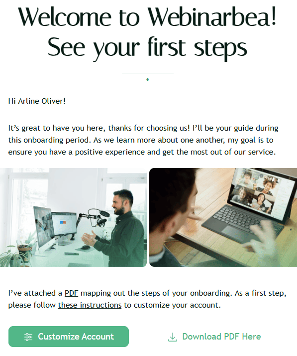 An example of an onboarding email template