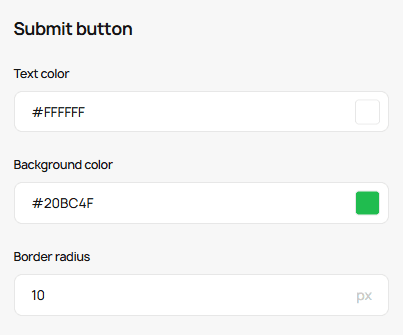 Submit button settings