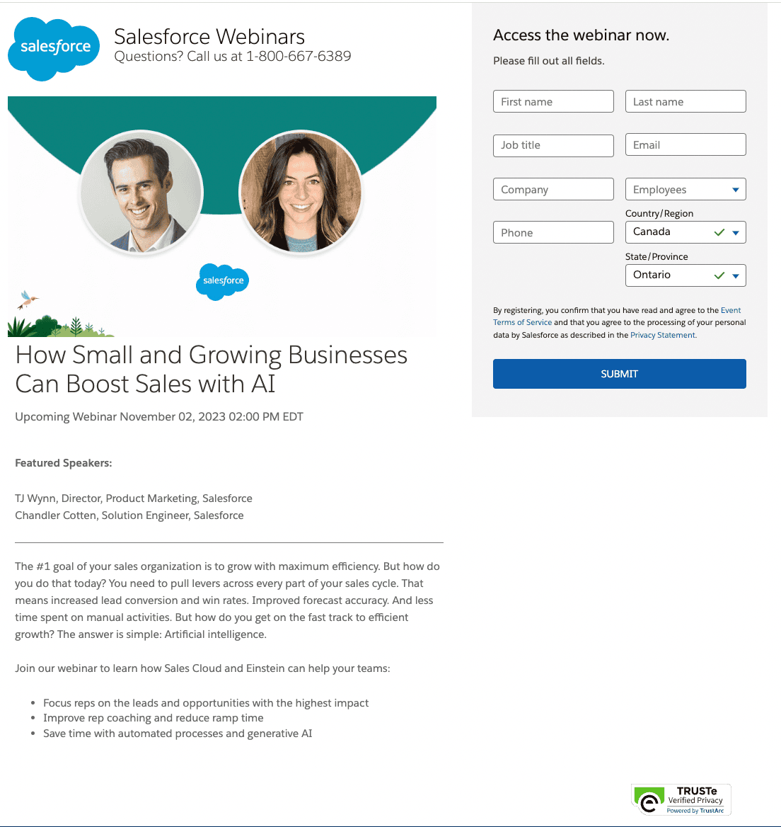 Webinar registration form from Contrast