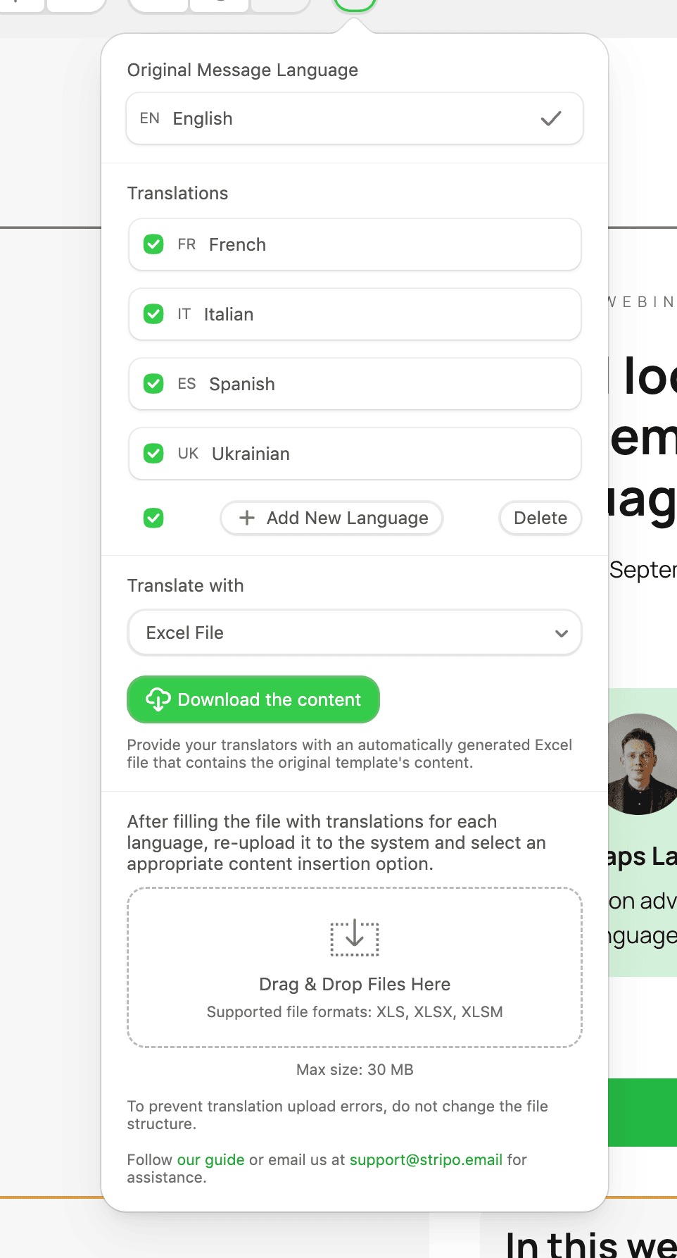 How to generate an Excel file with all translations