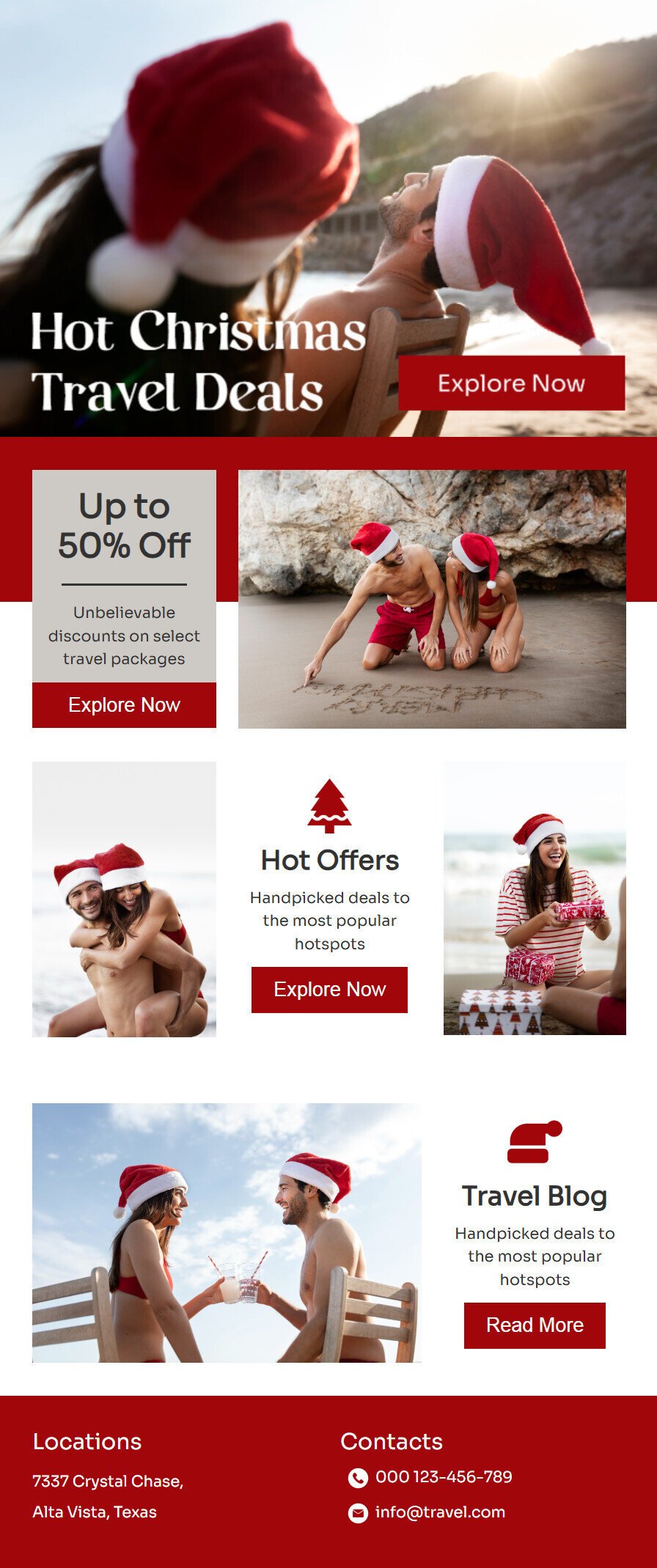 Modello di email natalizio per il settore viaggi