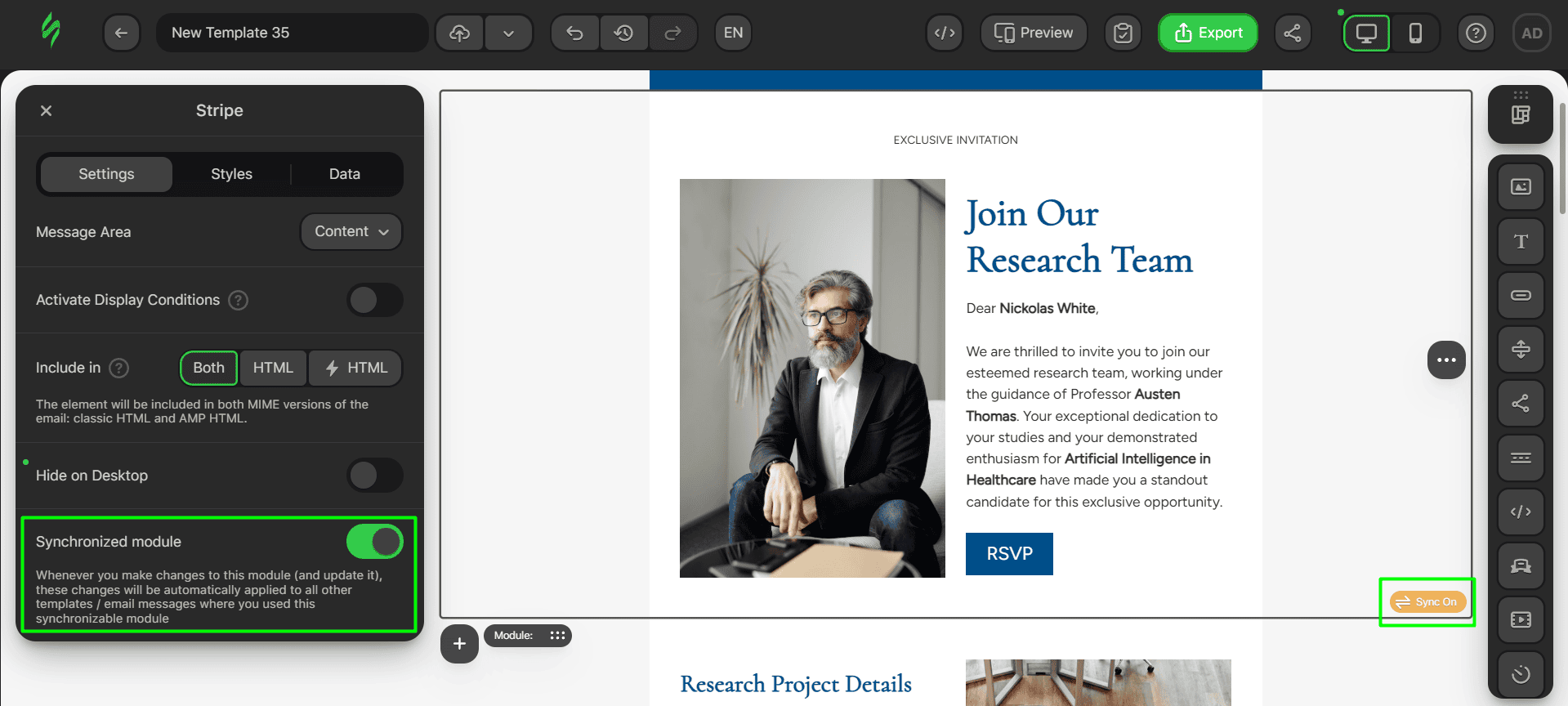 Turning synchronized feature on