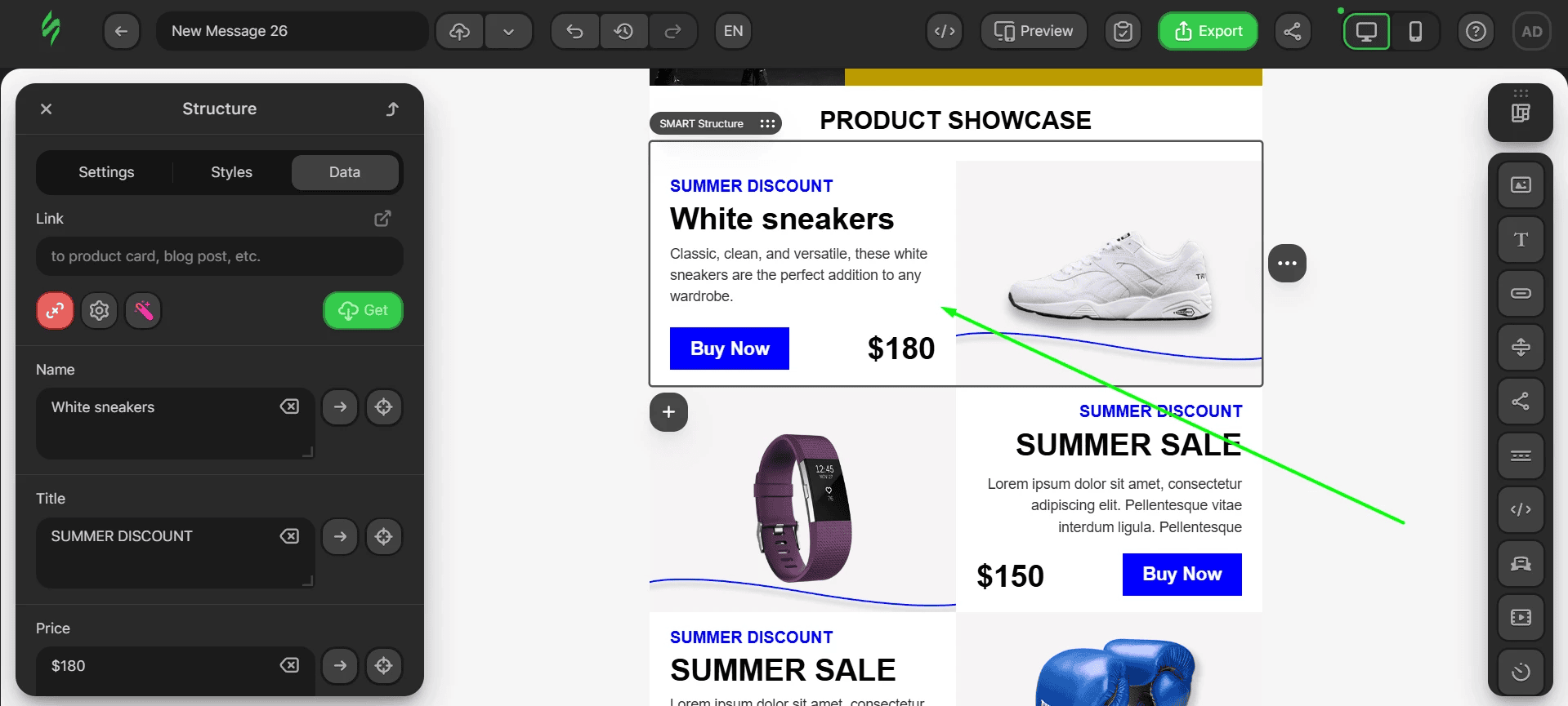 Optimizing product card text in Stripo with AI