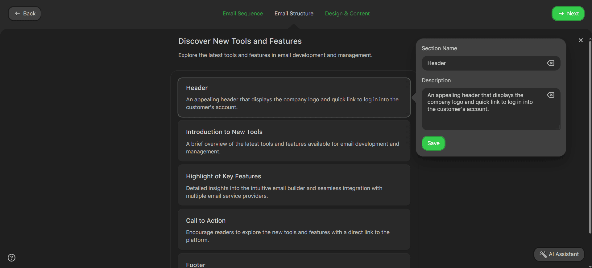 Email structure step