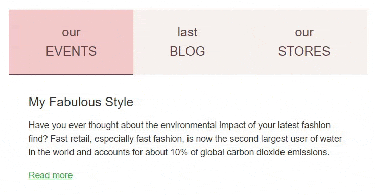 Ejemplo de un correo electrónico interactivo con pestañas de menú Ejemplo de un correo electrónico interactivo con pestañas de menú